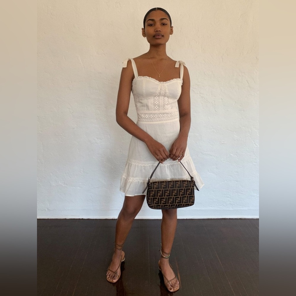 Reformation White Embroidered Tie Strap Mini Dress, Size 2
